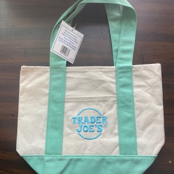 Trader Joe's *Limited Edition* Mini Canvas Tote Bag Mint Green, NEW 2025 - Picture 2 of 2